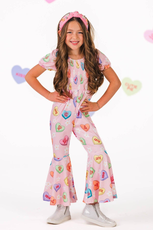 Pink Candy Hearts Bell Bottom Jumpsuit
