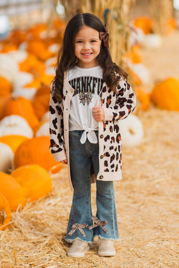 "Thankful" Cheetah Bow Denim Flare Set