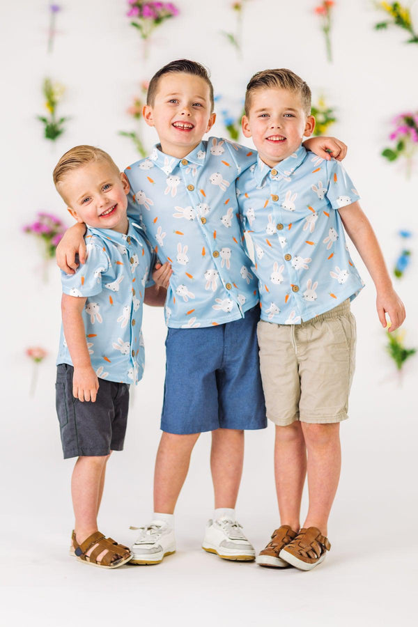 Light Blue Bunny & Carrot Button Down | Sparkle in Pink