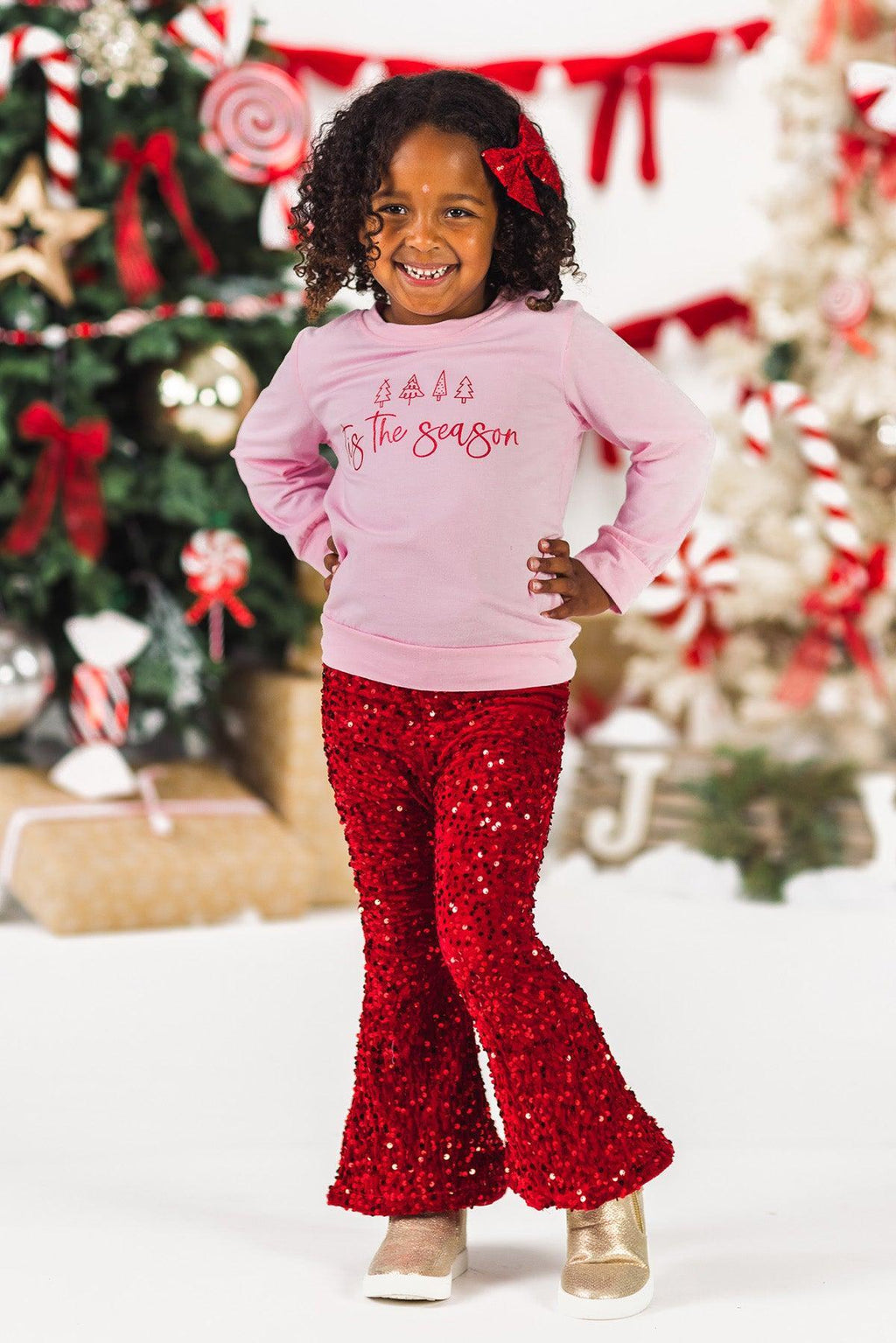 "Tis The Season" Velvet Sequin Bell Bottom Set