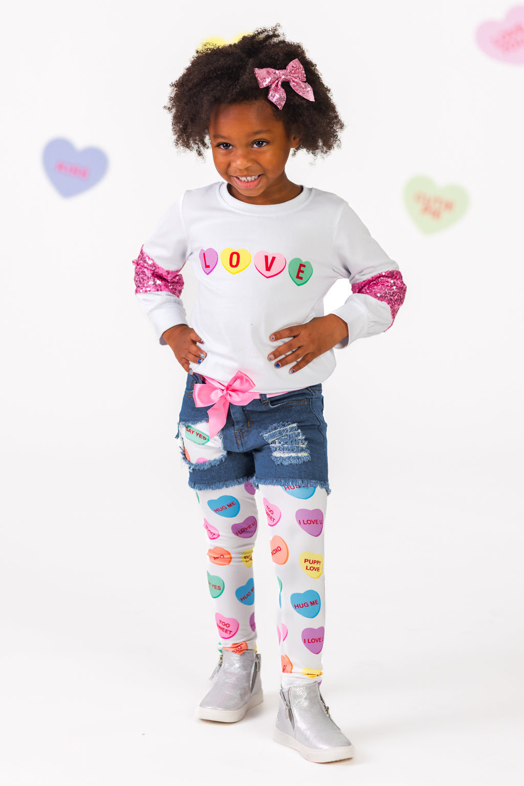 "Love" Candy Heart Legging & Denim Short Set