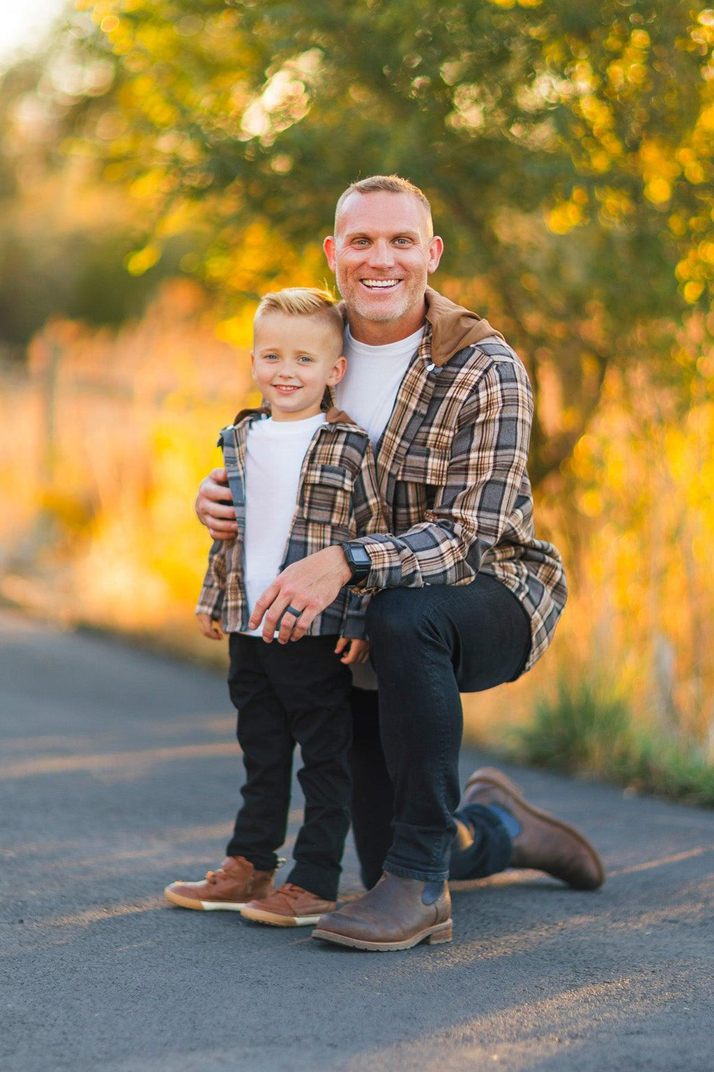 Family Blue Dress & Brown Flannel Hoodie