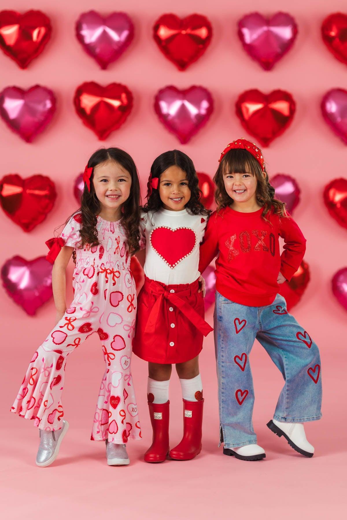 Hearts & Pearls Red Skirt Set or Onesie | Sparkle in Pink