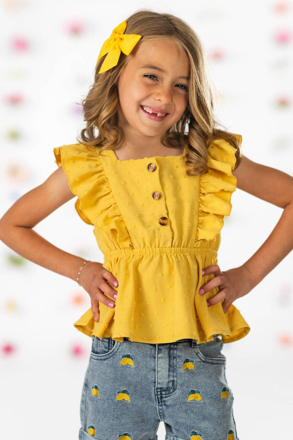 Yellow Lemon Denim Short Set | Sparkle in Pink