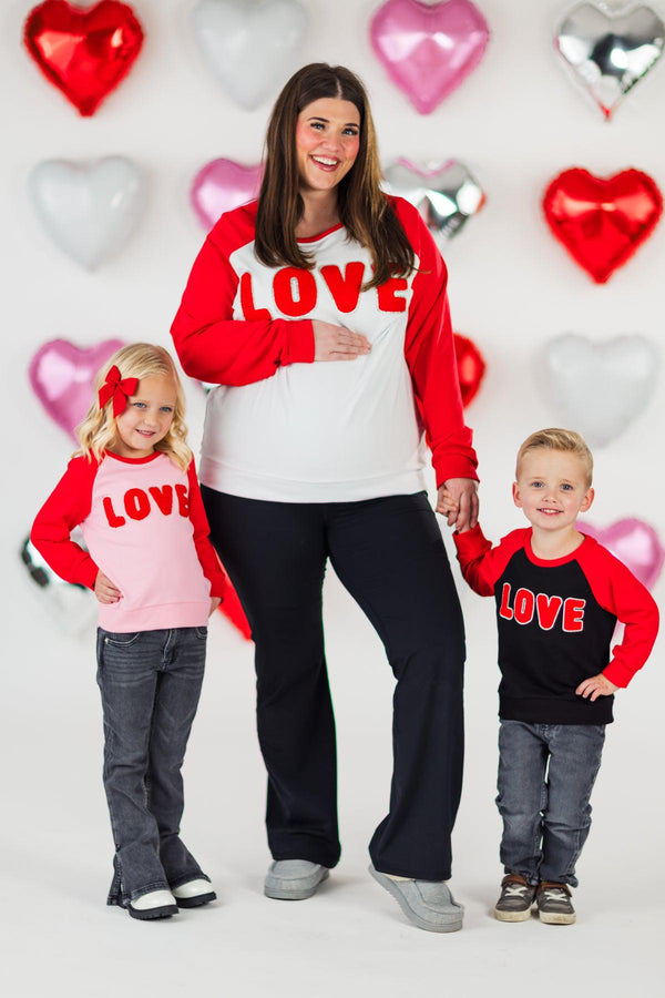 Mom & Kid - "Love" Chenille Patch Top | Sparkle in Pink