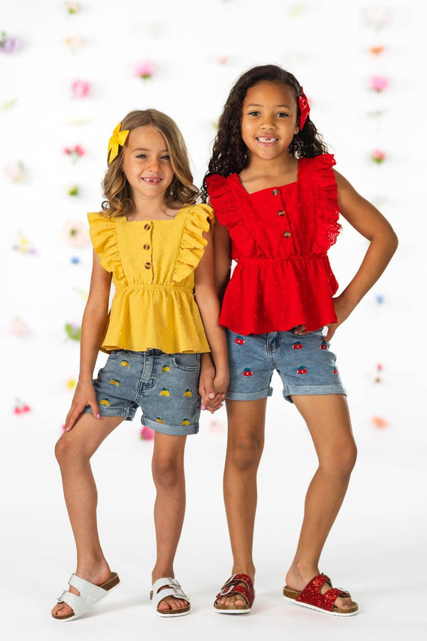 Yellow Lemon Denim Short Set | Sparkle in Pink