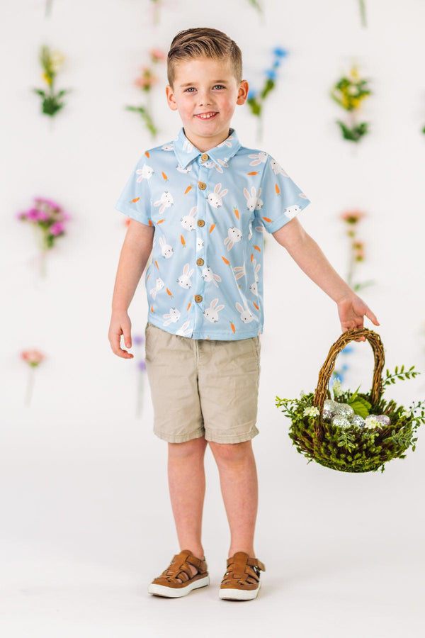 Light Blue Bunny & Carrot Button Down | Sparkle in Pink