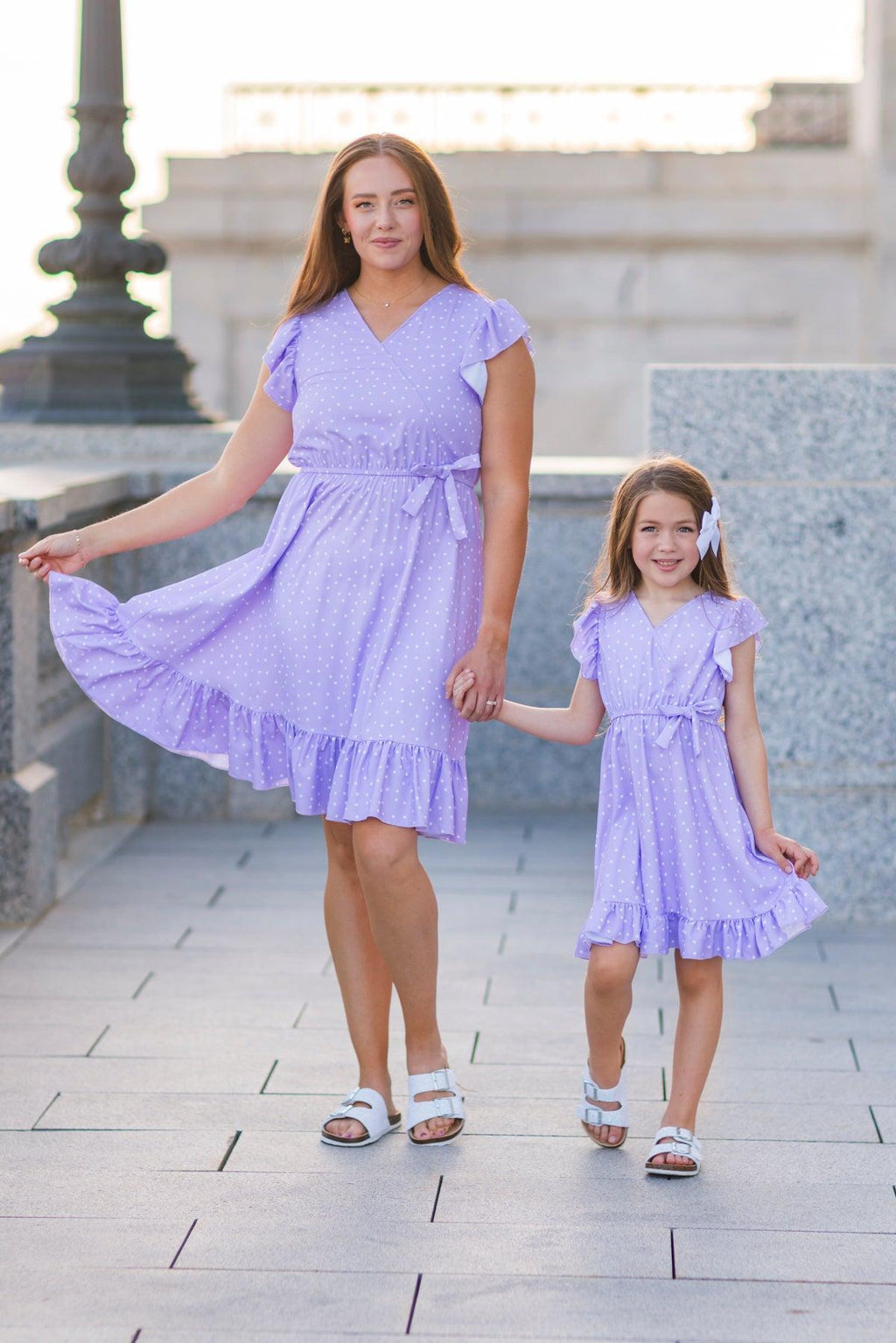 Mom & Me - Lavender Polka Dot Ruffle Dress | Sparkle in Pink
