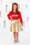 "Merry" Pearl Bow Metallic Skirt Set