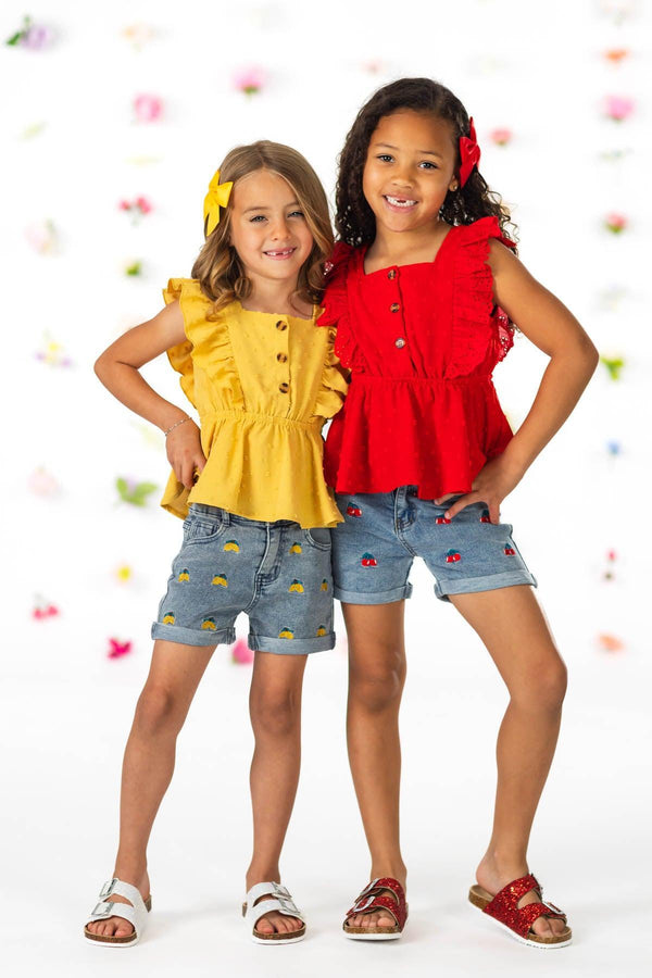 Yellow Lemon Denim Short Set | Sparkle in Pink