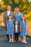 Family Blue Dress & Brown Flannel Hoodie