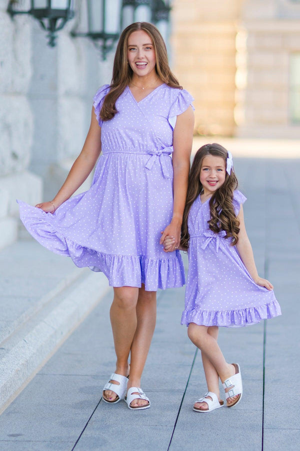 Mom & Me - Lavender Polka Dot Ruffle Dress | Sparkle in Pink