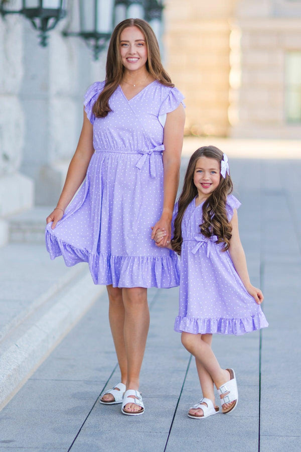 Mom & Me - Lavender Polka Dot Ruffle Dress | Sparkle in Pink