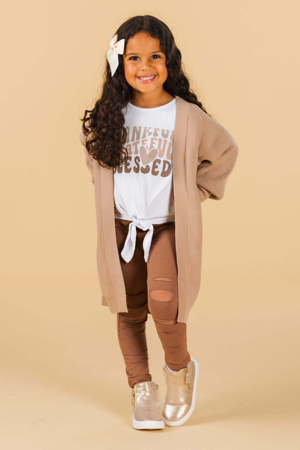 Tan Cardigan Sweater | Sparkle in Pink
