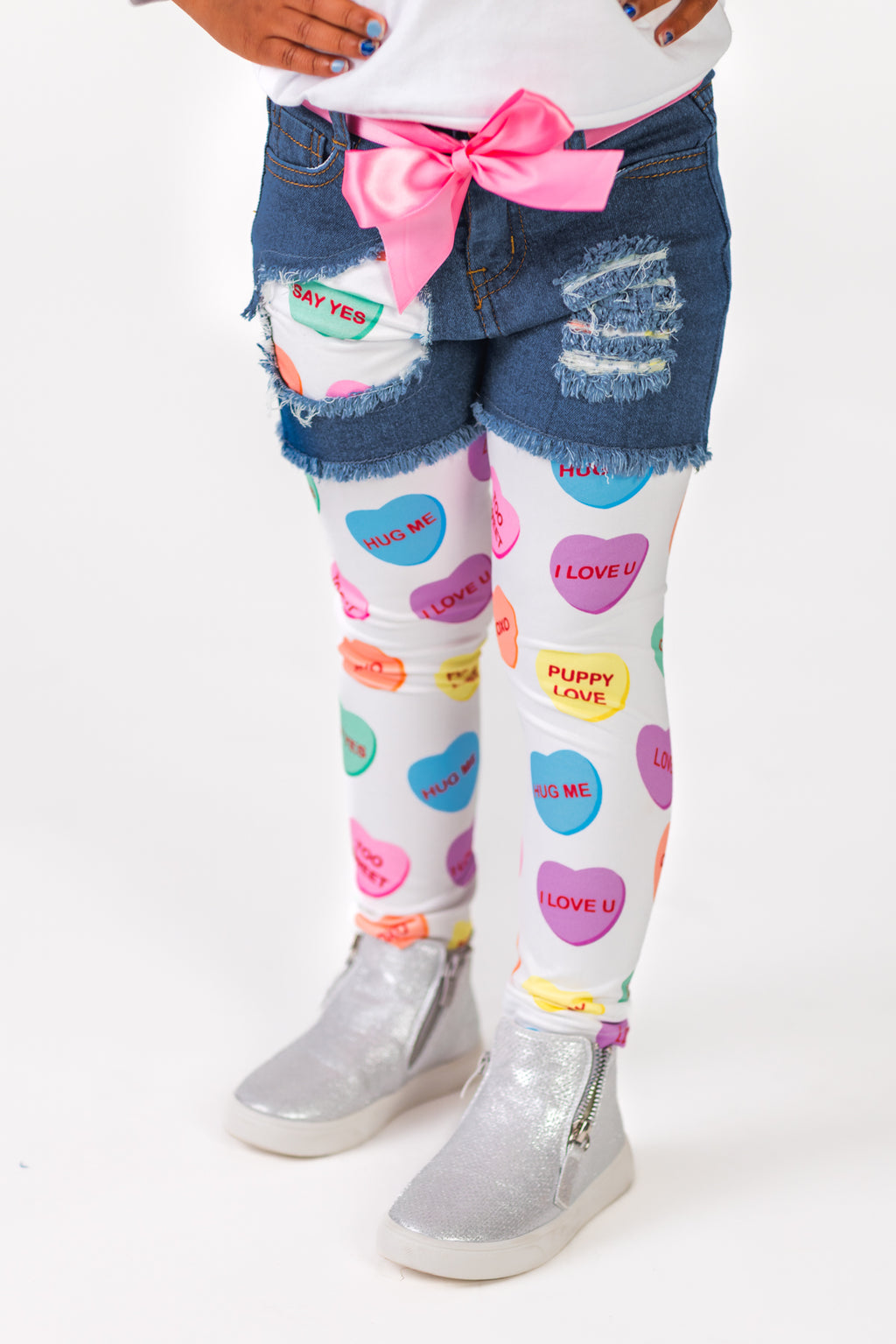 "Love" Candy Heart Legging & Denim Short Set