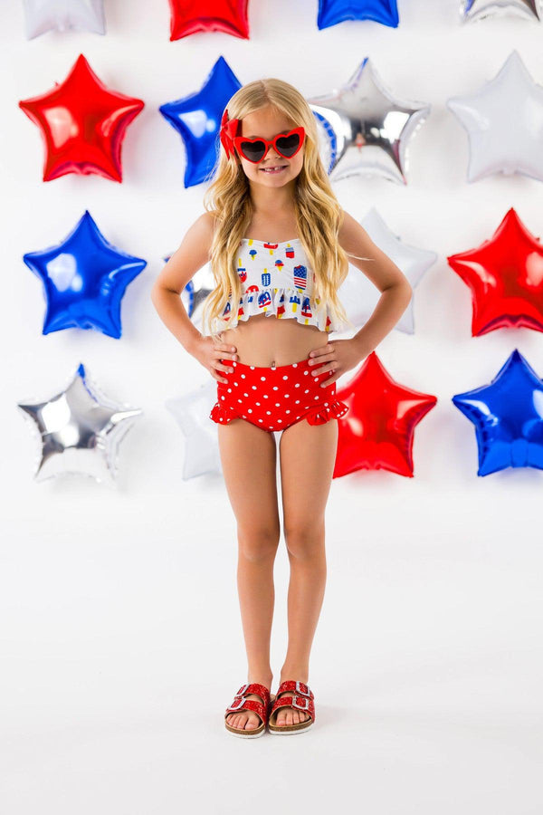 Patriotic Popsicle High-Waisted Swimsuit Set - Sparkle in Pink
