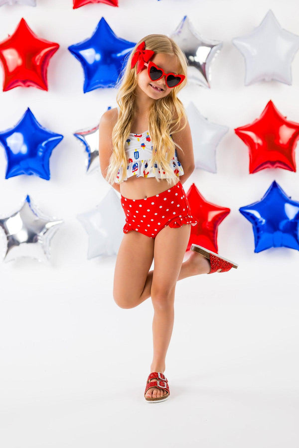 Patriotic Popsicle High-Waisted Swimsuit Set - Sparkle in Pink
