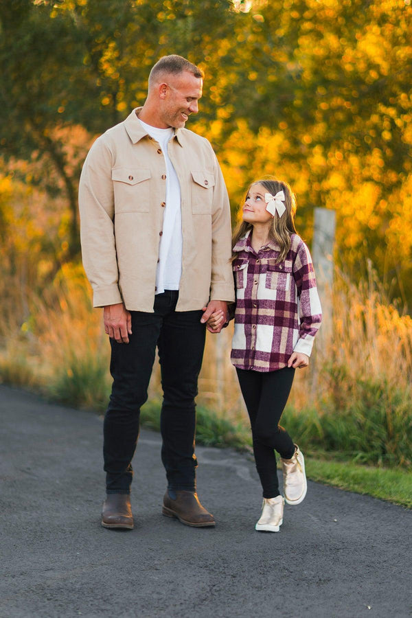 Family Burgundy Flannel & Khaki Button Down Top
