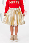 "Merry" Pearl Bow Metallic Skirt Set