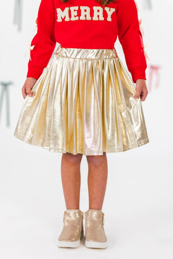 "Merry" Pearl Bow Metallic Skirt Set