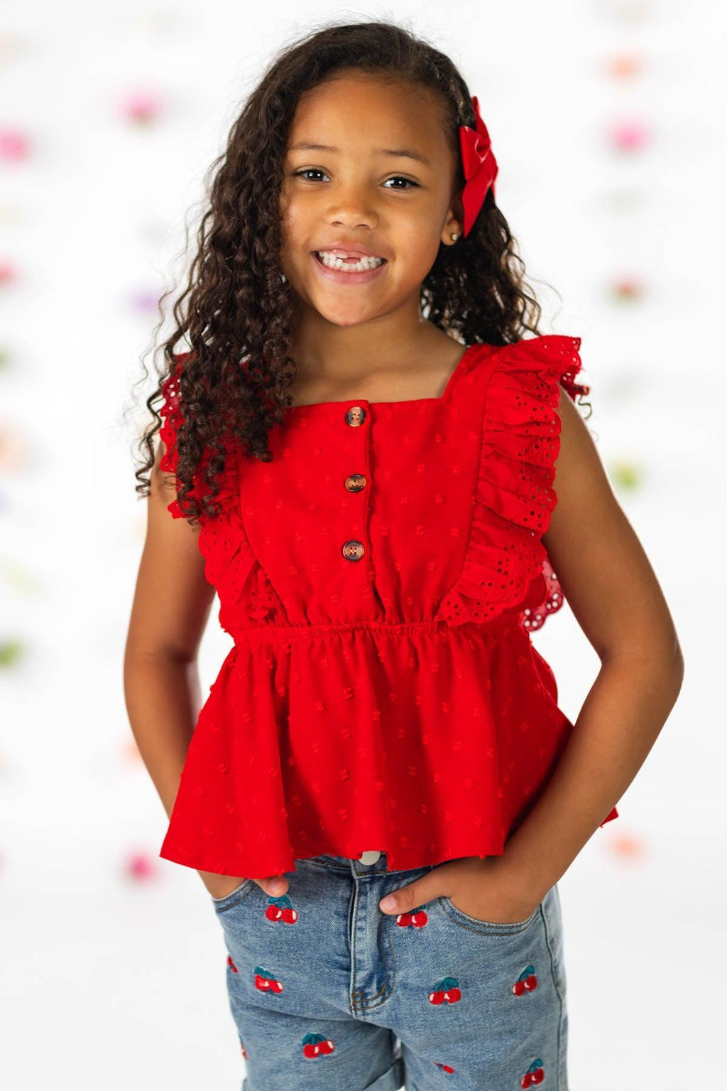 Red Cherry Denim Short Set | Sparkle in Pink