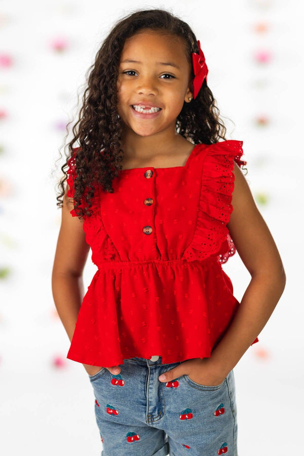 Red Cherry Denim Short Set | Sparkle in Pink