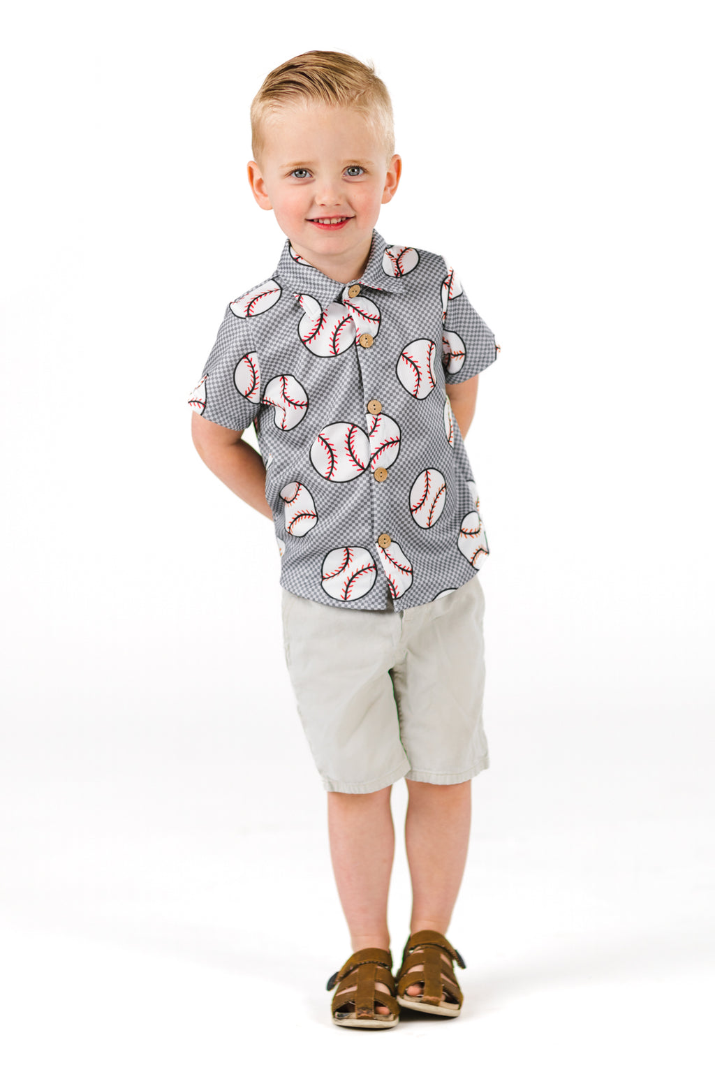Checkered Baseball Button Down Top | Sparkle in Pink