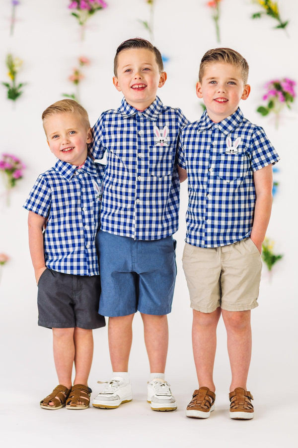 Blue Plaid Bunny Pocket Button Down | Sparkle in Pink