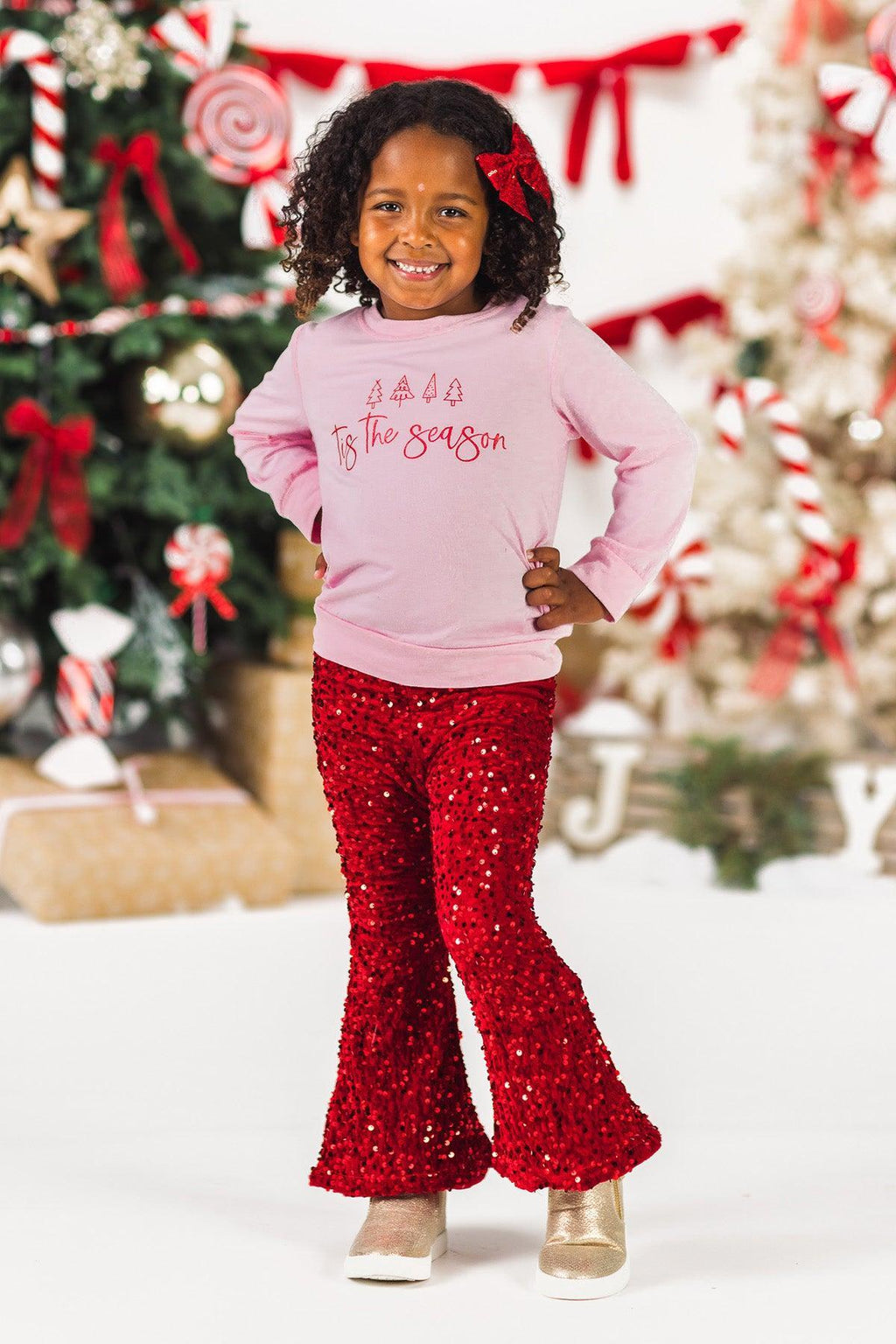"Tis The Season" Velvet Sequin Bell Bottom Set
