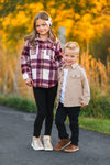 Family Burgundy Flannel & Khaki Button Down Top