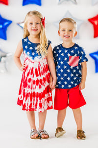 Red White & Blue Tie Dye Tank Dress