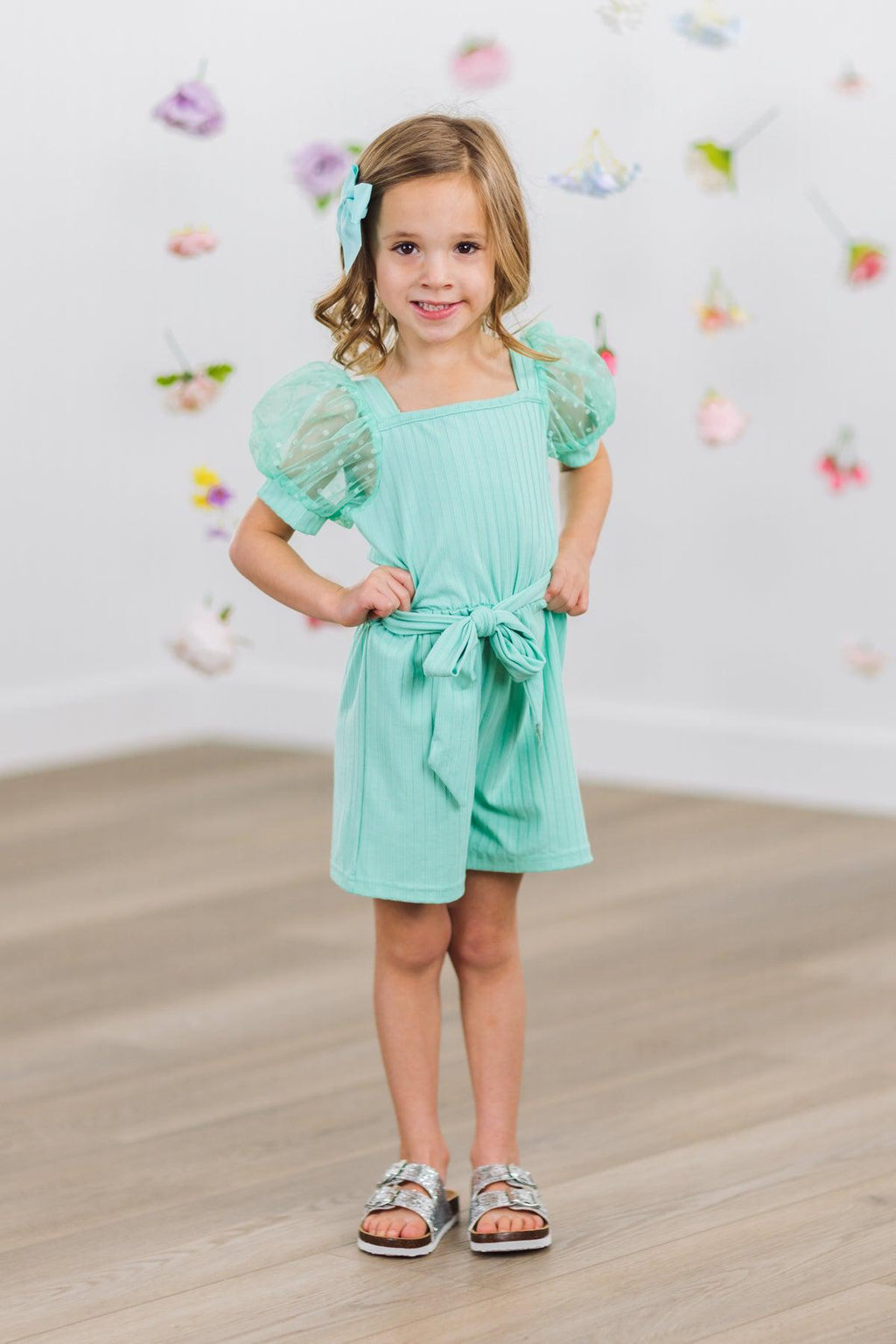 Polka Dot Tulle Puff Sleeve Romper | Sparkle in Pink