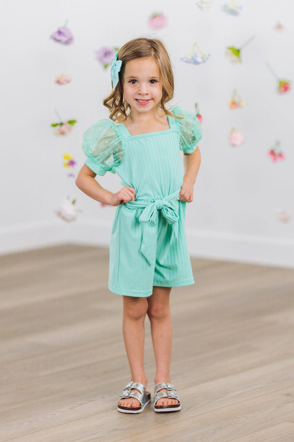 Polka Dot Tulle Puff Sleeve Romper | Sparkle in Pink