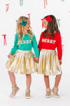 "Merry" Pearl Bow Metallic Skirt Set