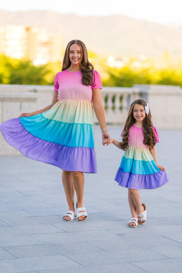 Mom & Me - Rainbow Tiered Dress | Sparkle in Pink