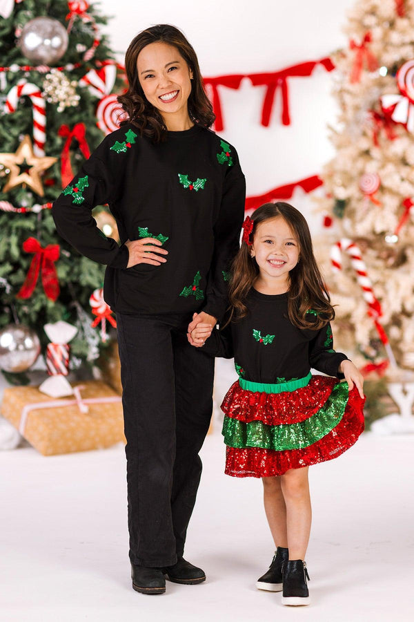 Mom & Me - Sequin Holly Top & Skirt Set
