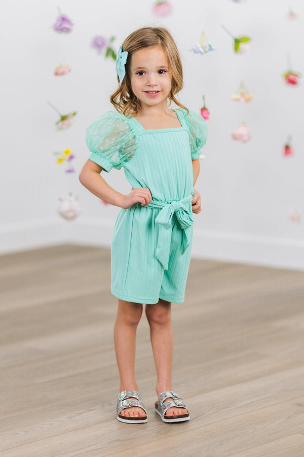 Polka Dot Tulle Puff Sleeve Romper | Sparkle in Pink