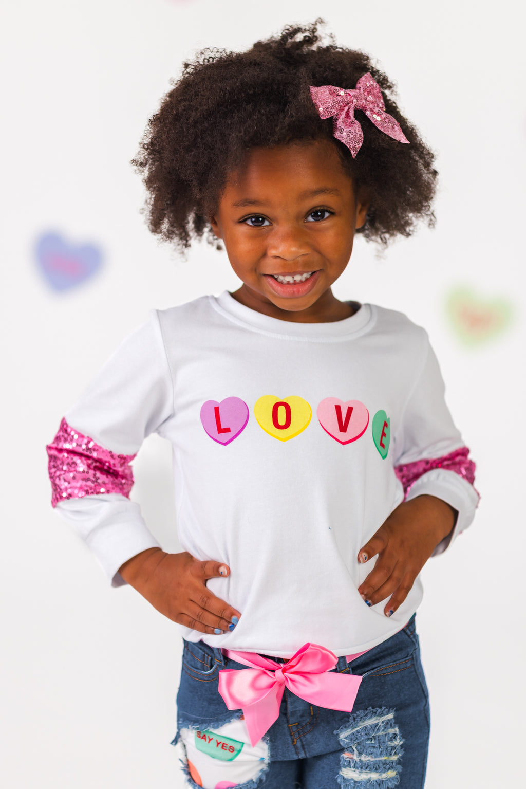 "Love" Candy Heart Legging & Denim Short Set