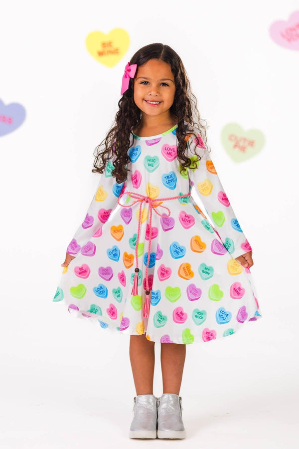 Candy Hearts Long Sleeve Belt Dress Large-5T