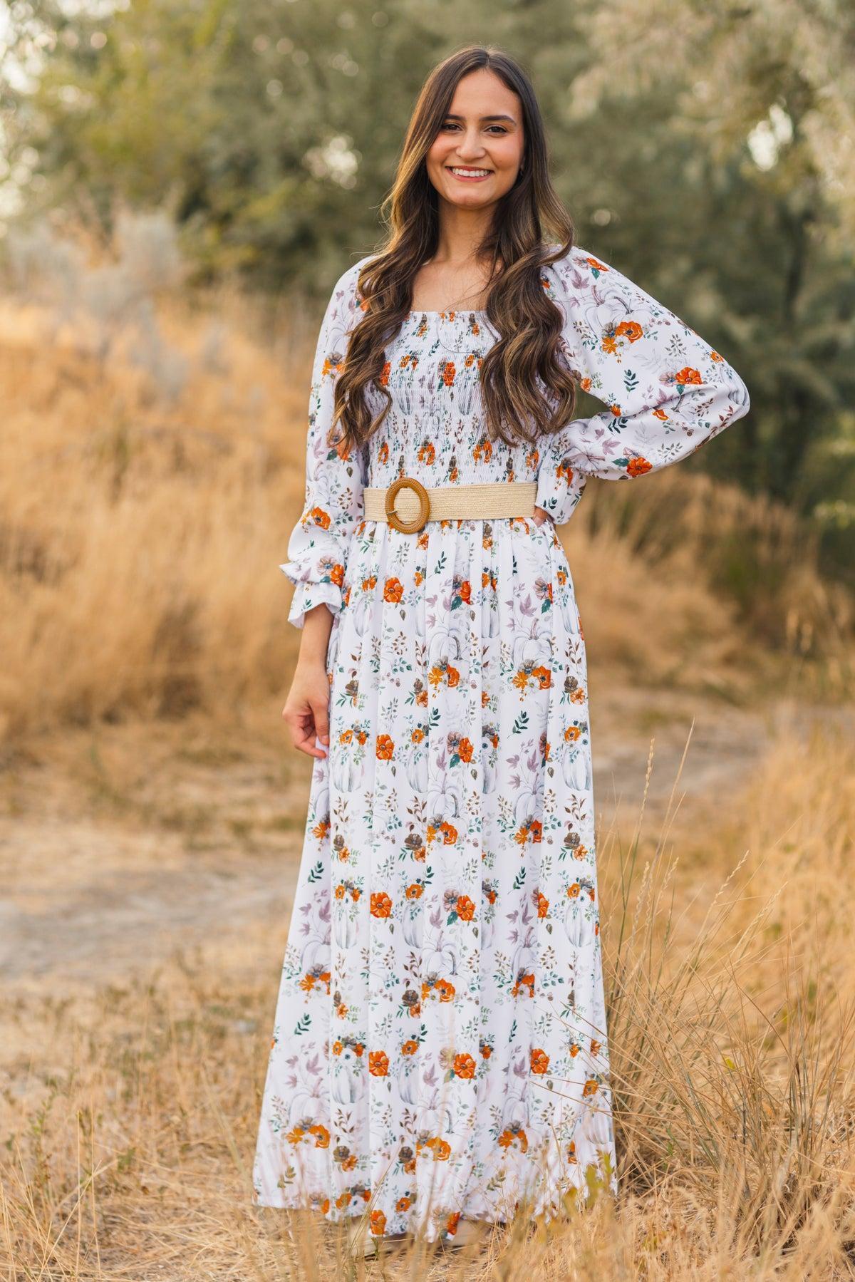 Mom & Me - White Pumpkin Floral Dress | Sparkle in Pink