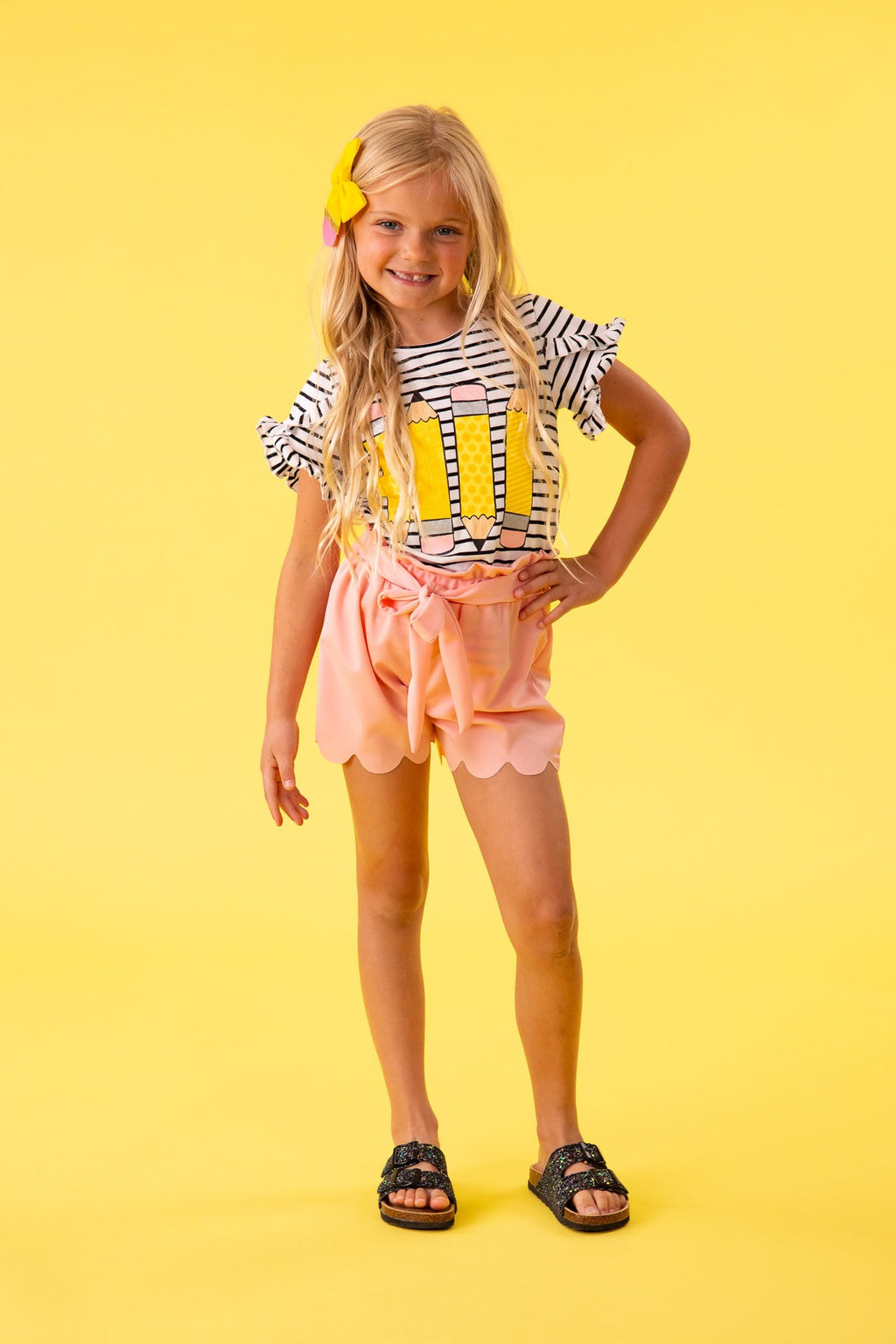 Pink Striped Glitter Pencil Short Set | Sparkle in Pink