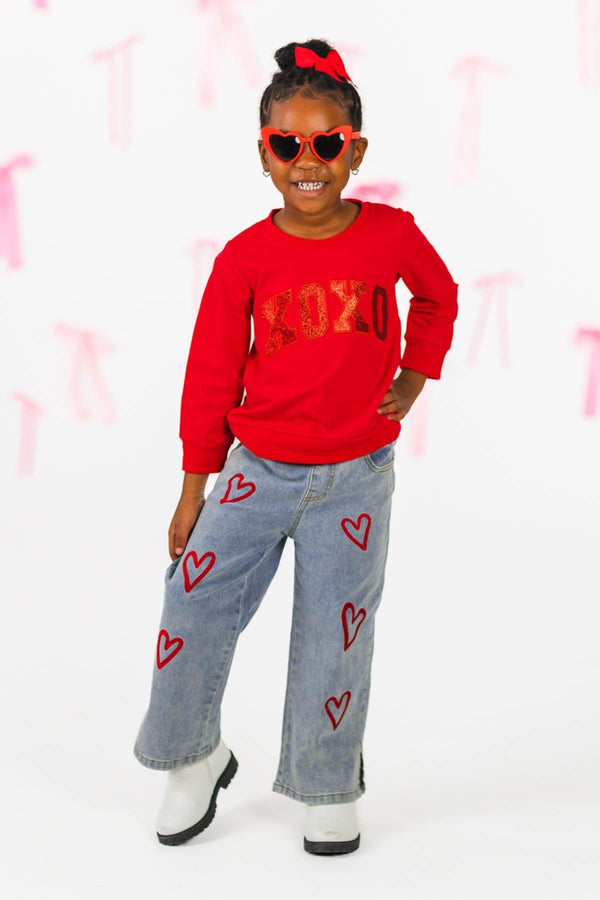 "XOXO" Heart Denim Pant Set