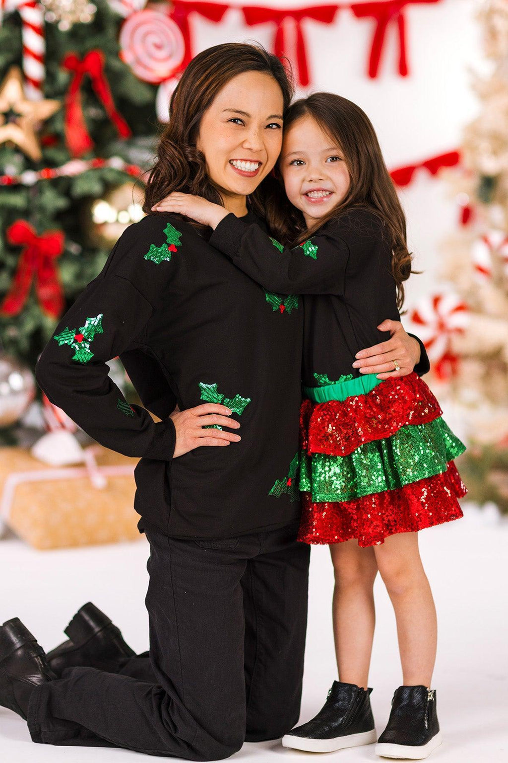 Mom & Me - Sequin Holly Top & Skirt Set