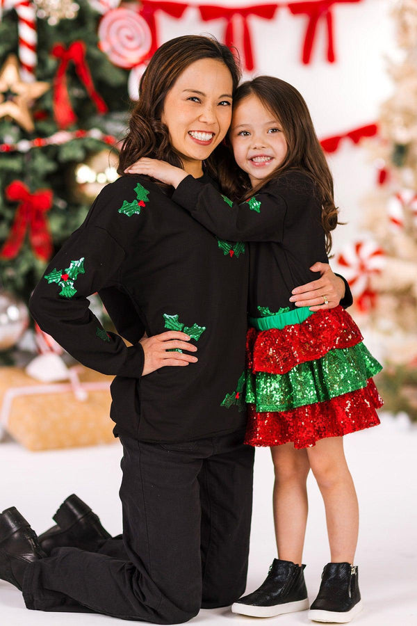 Mom & Me - Sequin Holly Top & Skirt Set