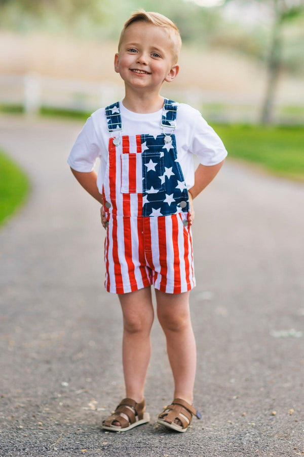 Mom & Kid - American Flag Denim Overalls | Sparkle in Pink