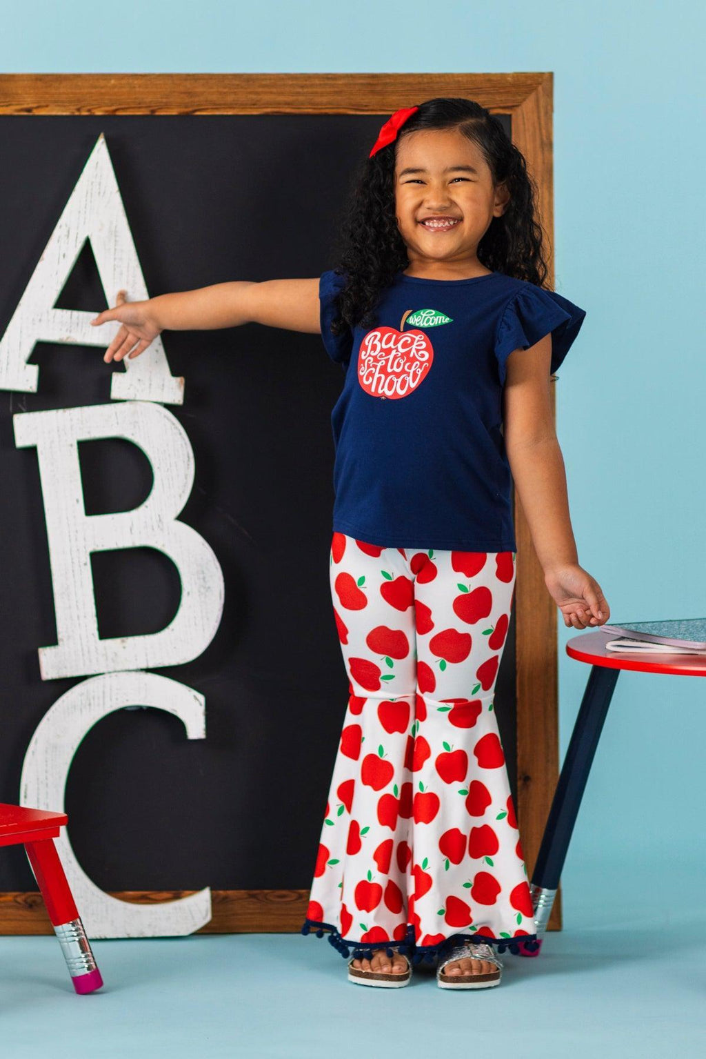 "Welcome Back To School" Apple Bell Bottom Set | Sparkle in Pink