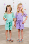 Polka Dot Tulle Puff Sleeve Romper | Sparkle in Pink