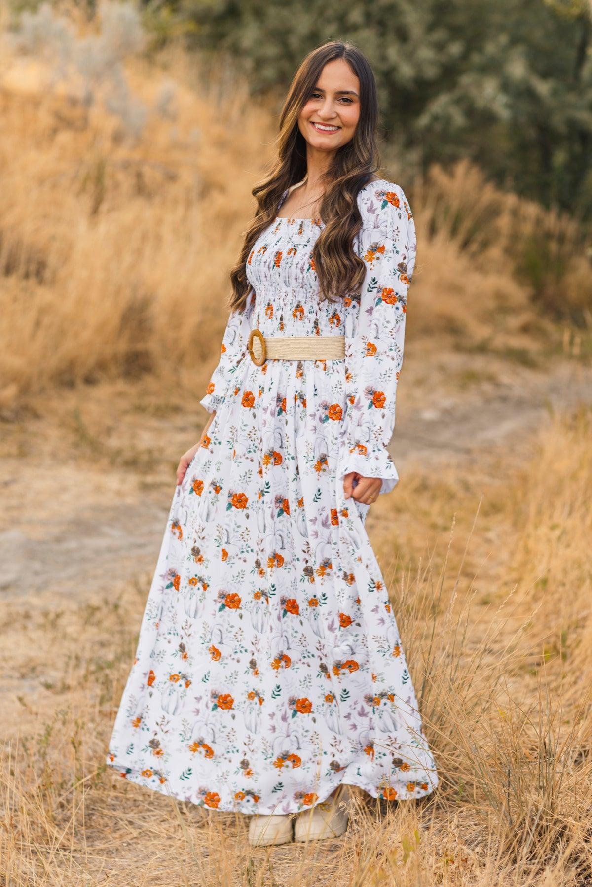 Mom & Me - White Pumpkin Floral Dress | Sparkle in Pink