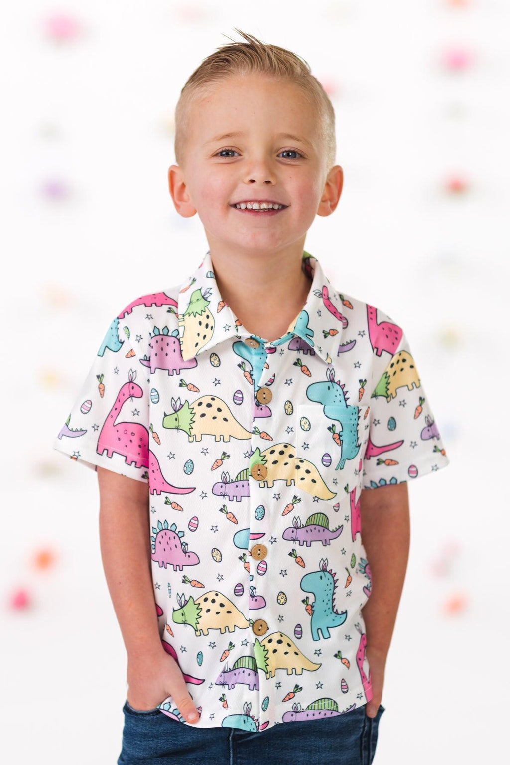 Pastel Dinosaur Button Down | Sparkle in Pink