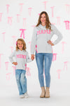 Mom & Me - "Mama & Mini" Gray & Pink Bow Hoodie